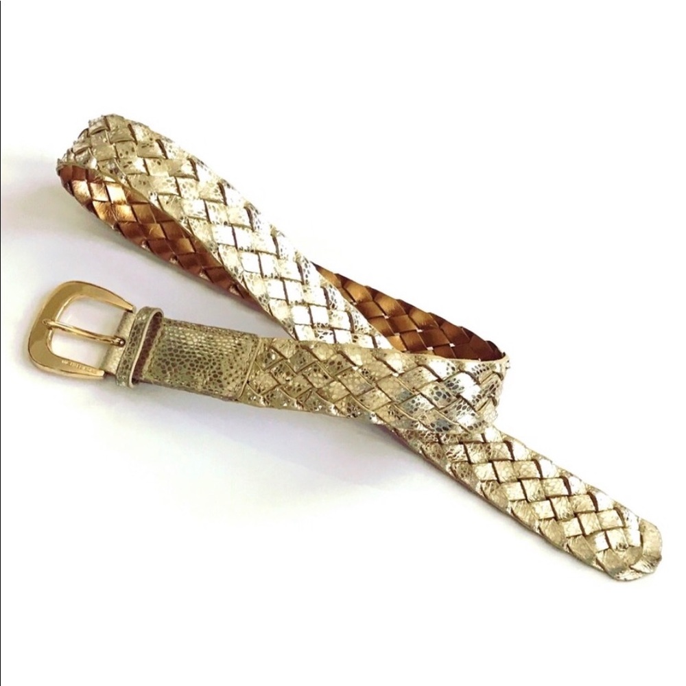 Michael Kors braided leather metallic gold belt